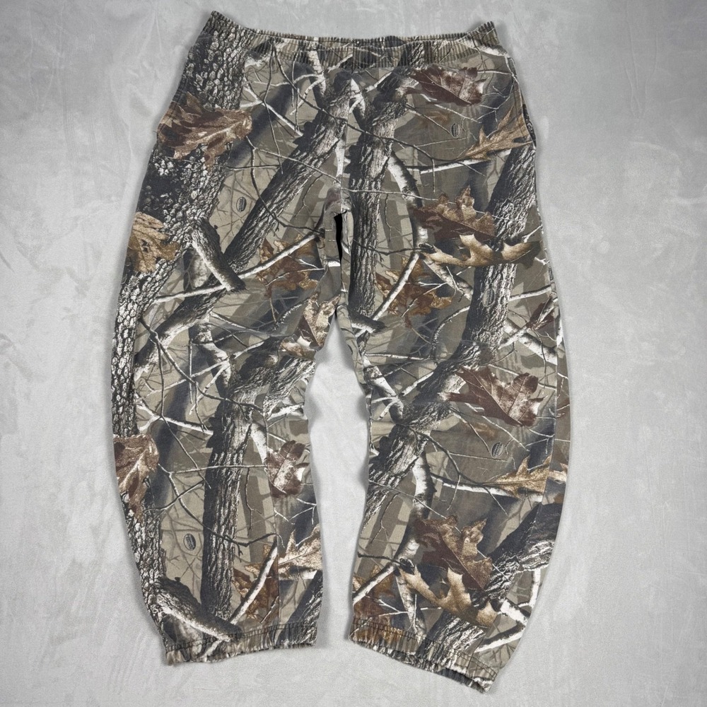 Y2K Mens Realtree Hardwoods Camouflage Fleece Sweatpants Gorpcore XL